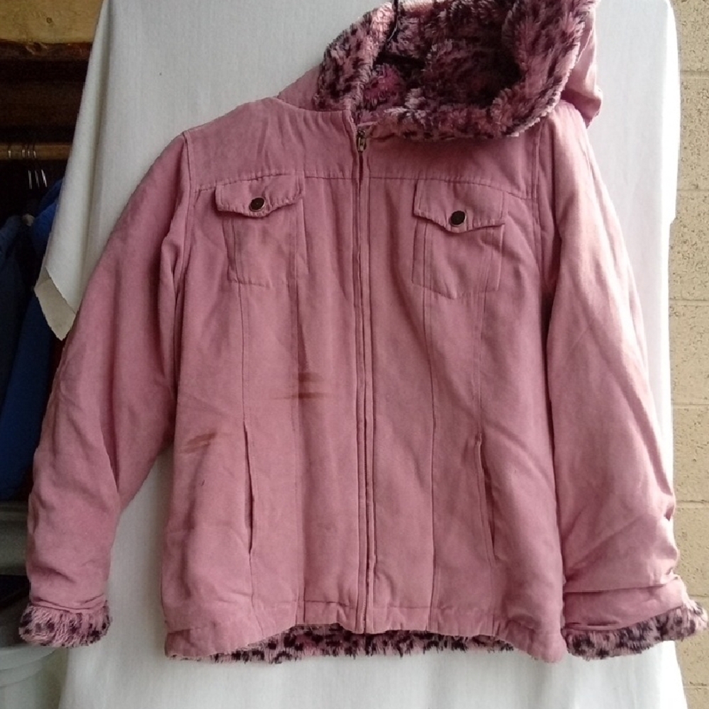 Kids L Free Country Pink Puffer Jacket with Faux Fur Hood